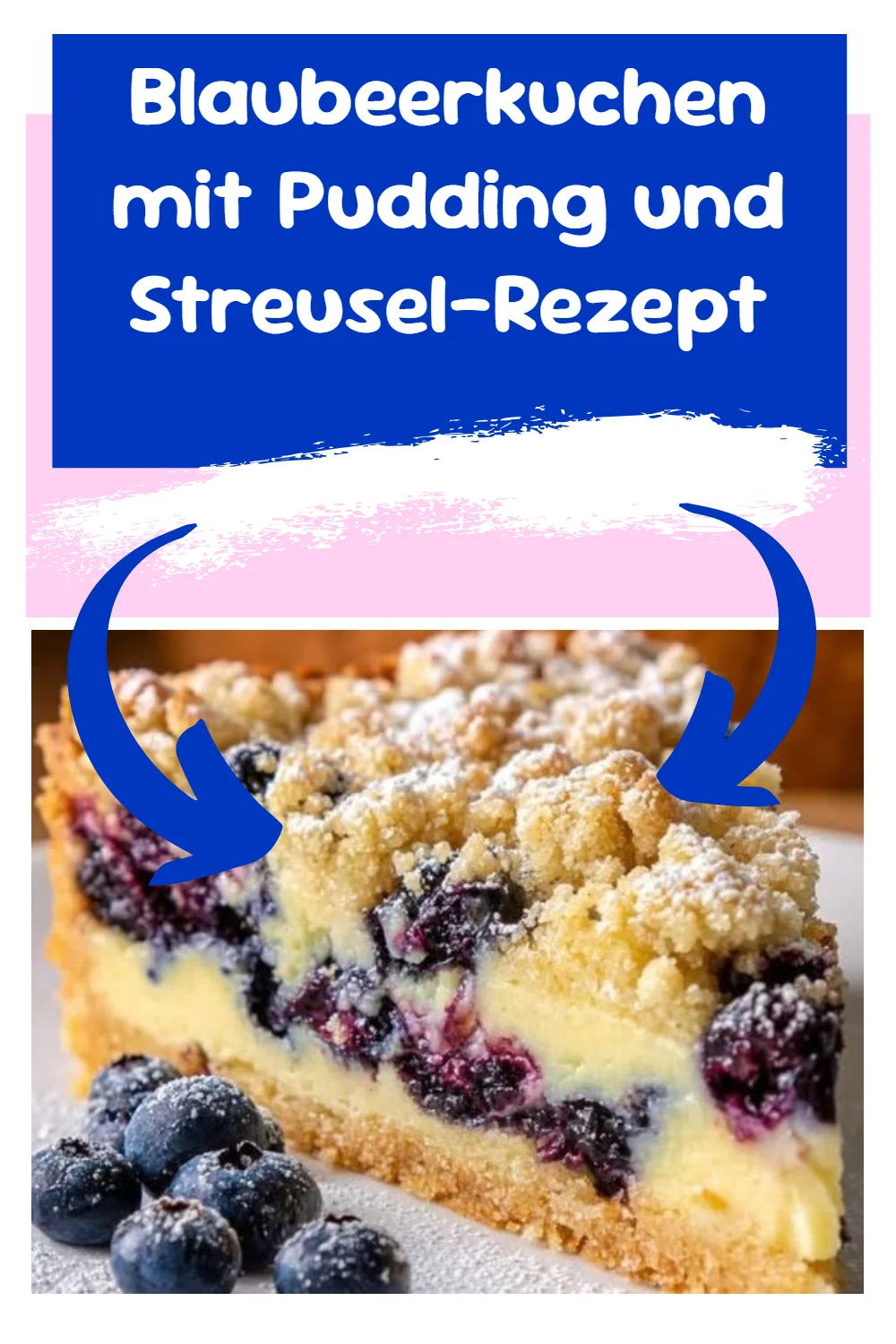 Blaubeerkuchen mit Pudding und Streusel-Rezept