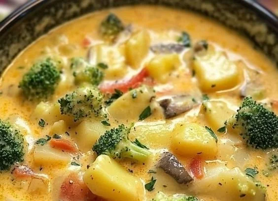 Leckere Brokkoli-Kartoffel-Suppe in einer Schüssel, serviert für 4 Personen.