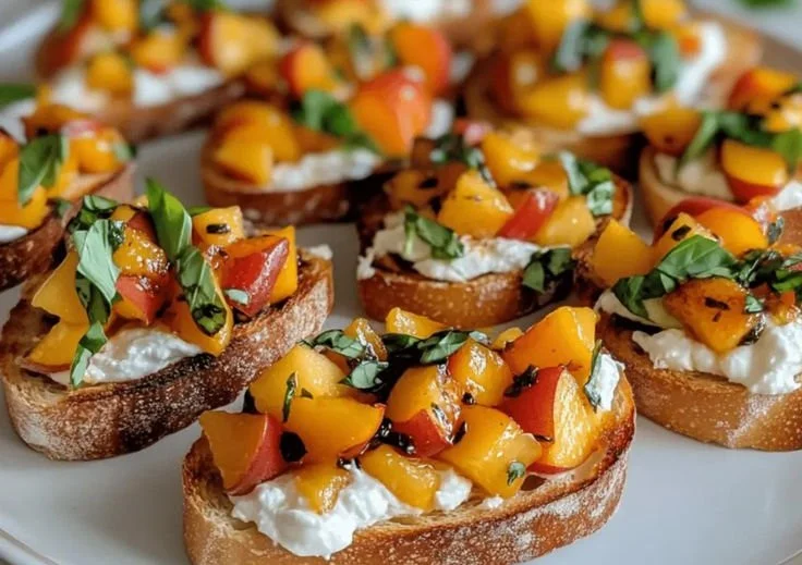 Bruschetta mit Pfirsichen und Ricotta