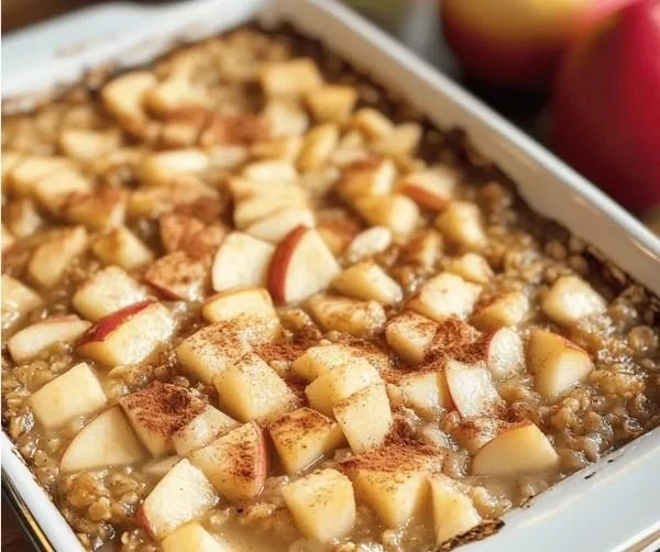 Gebackene Haferflocken mit Apfel und Zimt für ein gesundes Frühstück