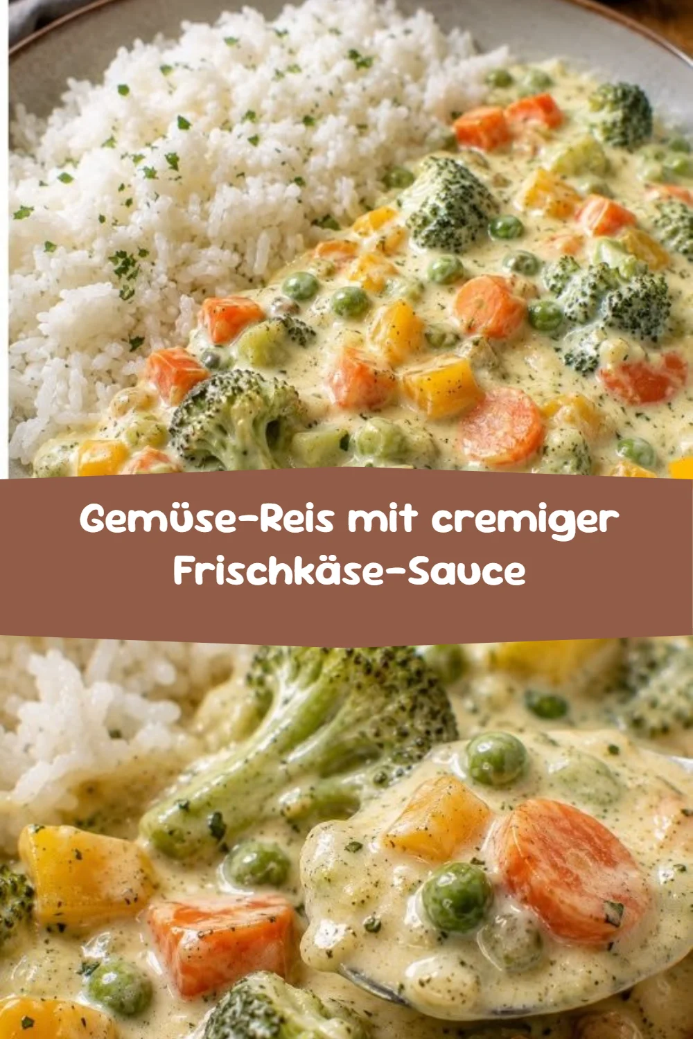 Gemüse-Reis mit cremiger Frischkäse-Sauce
