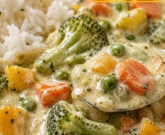 Cremiger Gemüse-Reis mit Frischkäse-Sauce