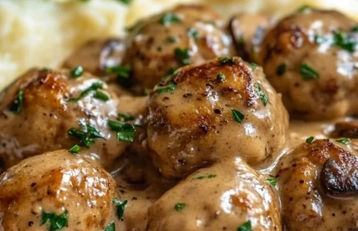 Hackbällchen in Champignon-Rahmsoße